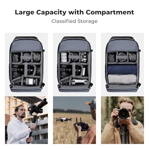 Découvrez notre test complet du sac à dos photo K&F Concept avec double compartiment et housse imperméable pour protéger votre matériel photo lors de vos aventures en plein air.