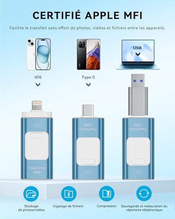 Découvrez notre test détaillé de la clé USB 3 en 1 de Rospe, offrant 512 Go de stockage pour vos appareils Apple et Android. Une solution de transfert rapide et efficace pour tous vos besoins numériques.