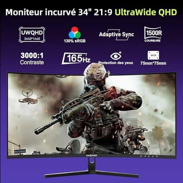 Découvrez le test de l'écran gamer incurvé Amzfast AMZG34C5Q, 34 pouces et 165Hz : technologie, design et avantages pour une expérience de jeu immersive