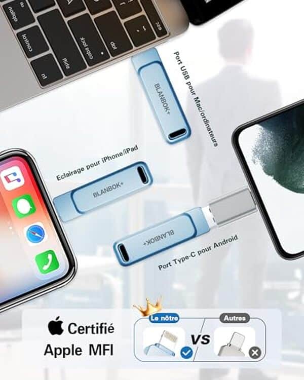 Découvrez notre analyse détaillée de la clé USB 3 en 1 Blanbok+ 512 Go. Performance, vitesse et fonctionnalité au service de vos besoins numériques quotidiens.