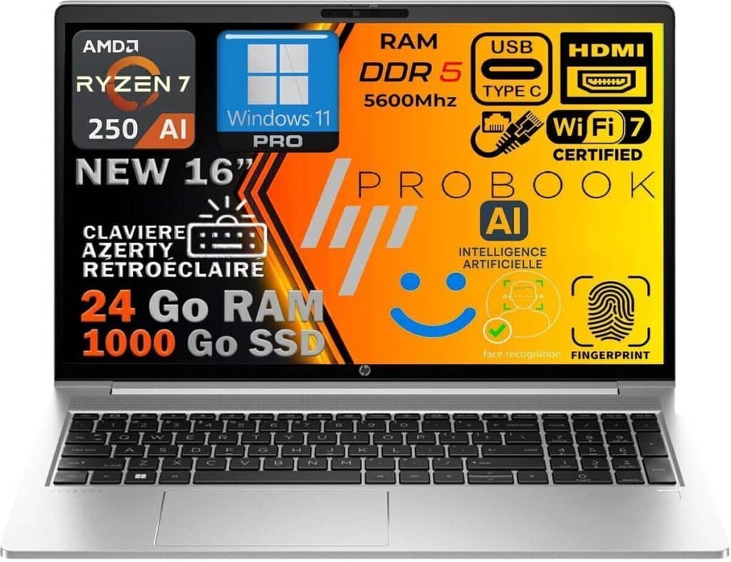 Test : ordinateur HP ProBook G1a avec Ryzen 7 et écran 16" FHD