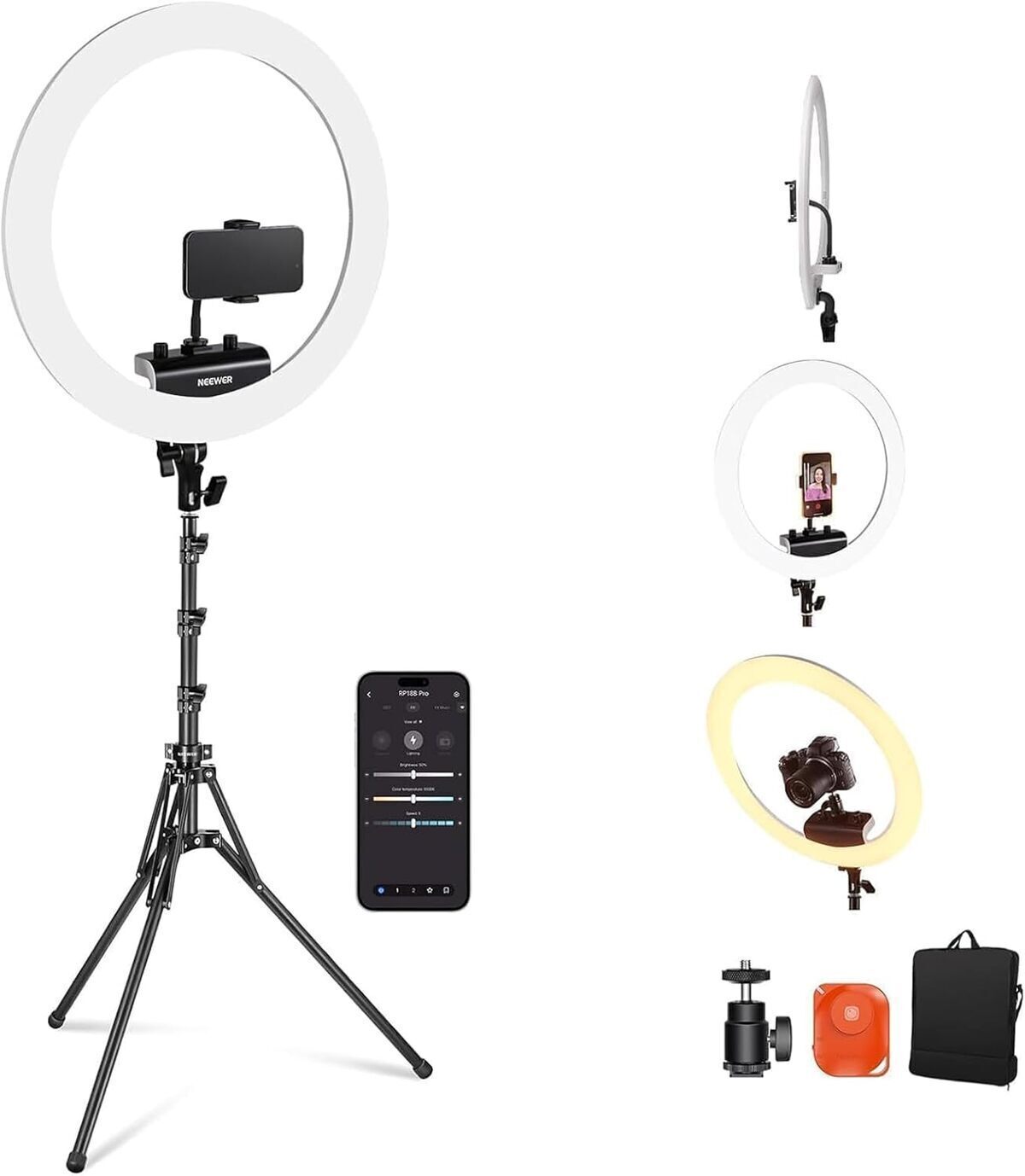 Test : ring light professionnel neewer 18" RP18B pro blanc, 45 W, lumière douce pour selfie