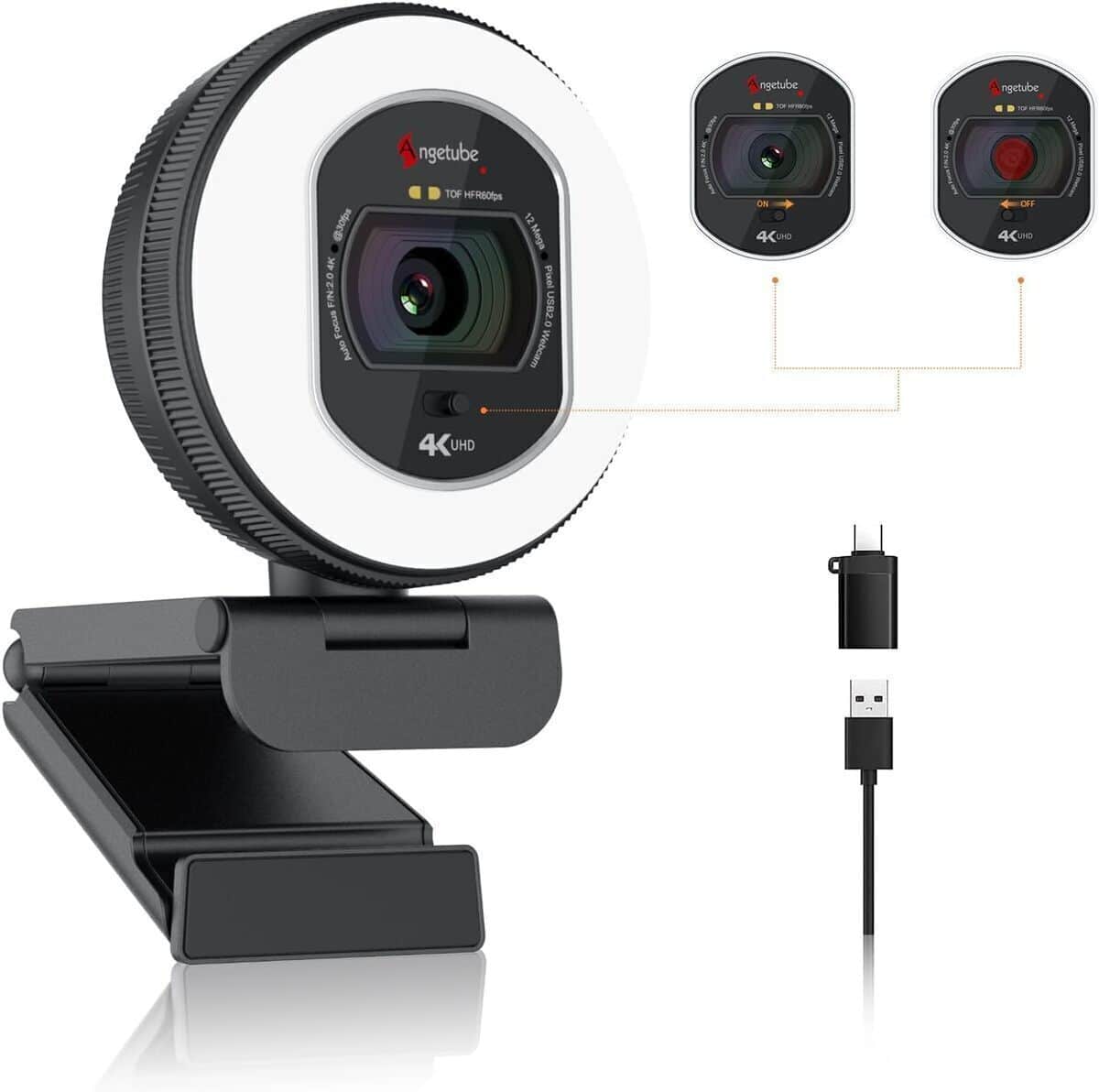 Test : webcam 4K Angetube avec lumière et double microphone AI
