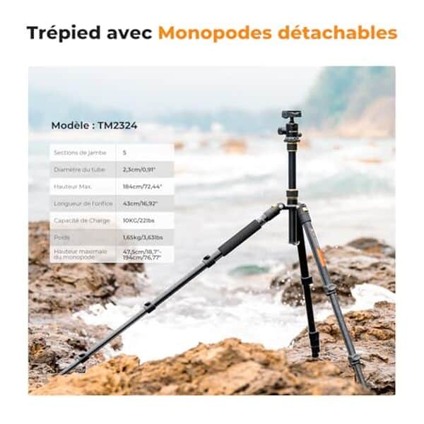 Découvrez le trépied K&F Concept 184cm, alliant robustesse et polyvalence pour vos besoins photographiques. Test complet, performances et avis. 
